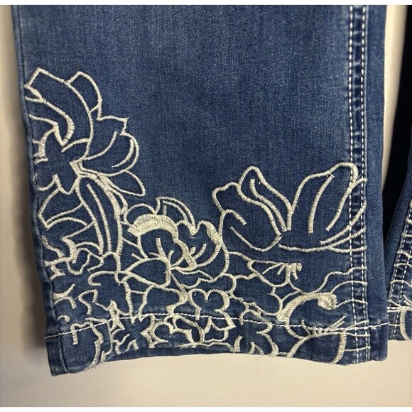 SUZANNE BETRO Denim Embroidered Flare Leg Crop Jeans Women 10 Mid Rise Stretch - Picture 5 of 15